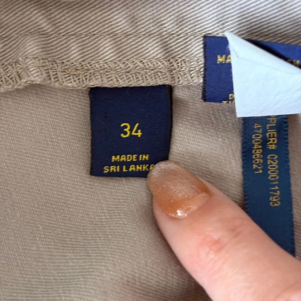 Polo Ralph Lauren Mens Khaki Chino Shorts Tan Cotton Twill Size 34 Flat Front